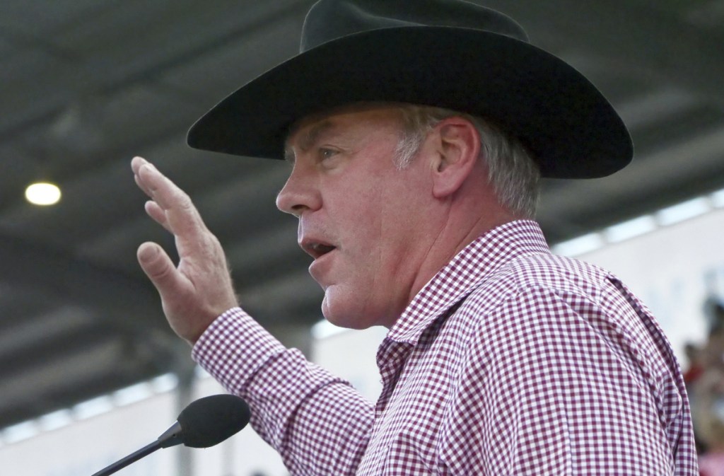 Interior Secretary Ryan Zinke delivers an address at a rodeo in Salt Lake City in July.
Associated Press/Rick Bowmer