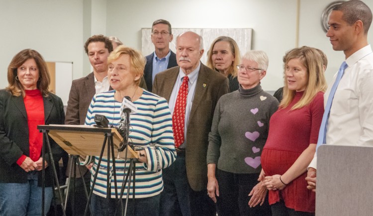Governor-elect Janet Mills announces her executive search committee during a news conference Thursday at the Cross State Office Building in Augusta.