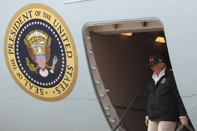 President Trump arrives on Air Force One at Beale Air Force Base for a visit to areas impacted by the wildfires.