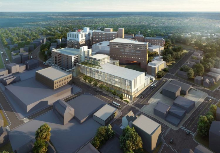 An artist's rendering depicts the planned 265,000-square-foot Maine Med building on Congress Street.