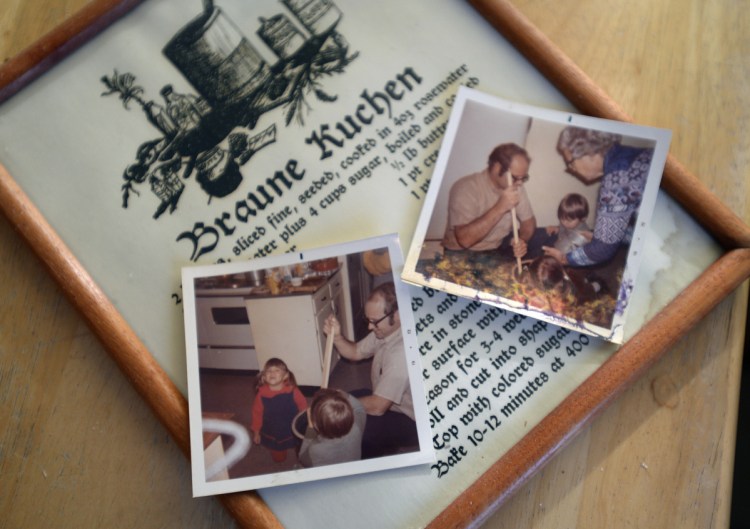 A German ancestor brought the recipe for Braune Kuchen ("brown cake") – framed above beside some old family photographs – to the United States in the early 20th century.