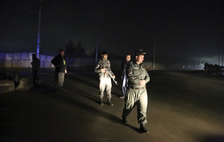 Security forces block the roads at the site of a suicide bomb attack in Kabul, Afghanistan, on Wednesday
