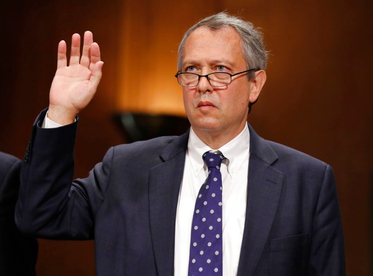 Thomas Farr is sworn in during a Senate Judiciary Committee hearing on his nomination to be a District Judge on the United States District Court for the Eastern District of North Carolina in 2017.