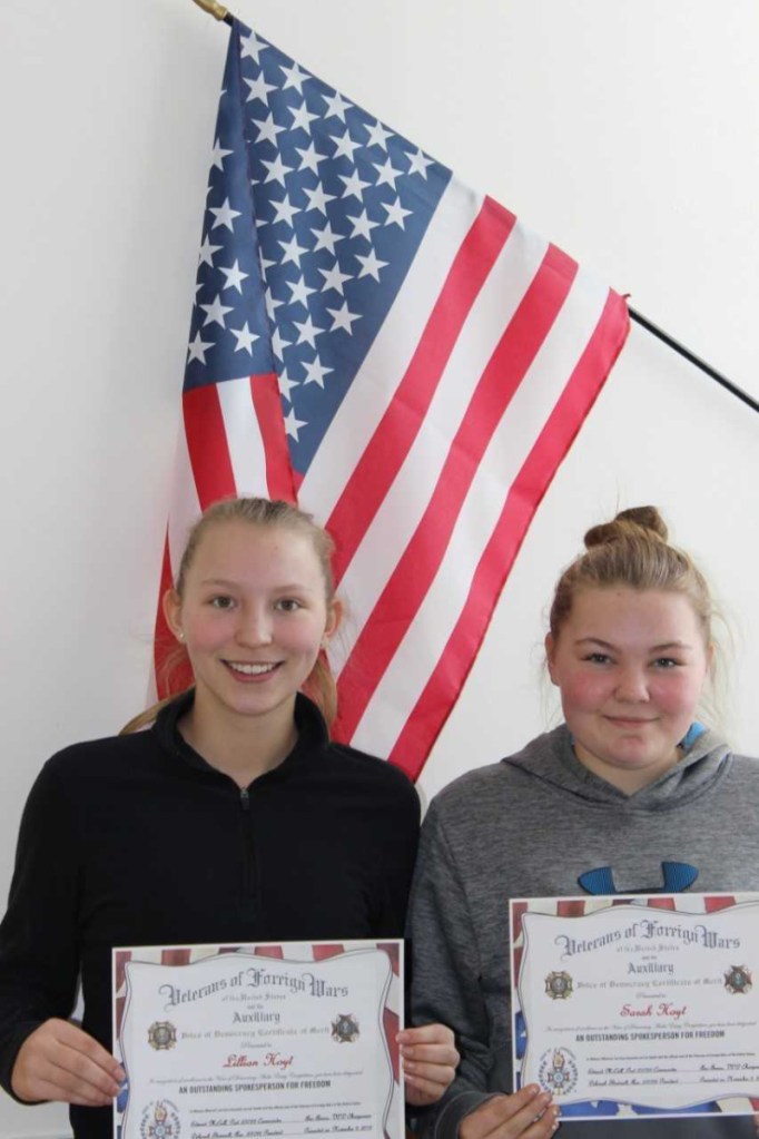 Voice of Democracy winners were Lillian Hoyt, left, and Sarah Hoyt.