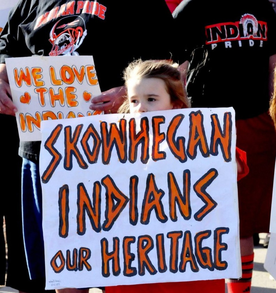 Skylar Carter was among 40 people who turned out to support keeping the Indians nickname for Skowhegan school sports teams during a meeting on April 13, 2015.