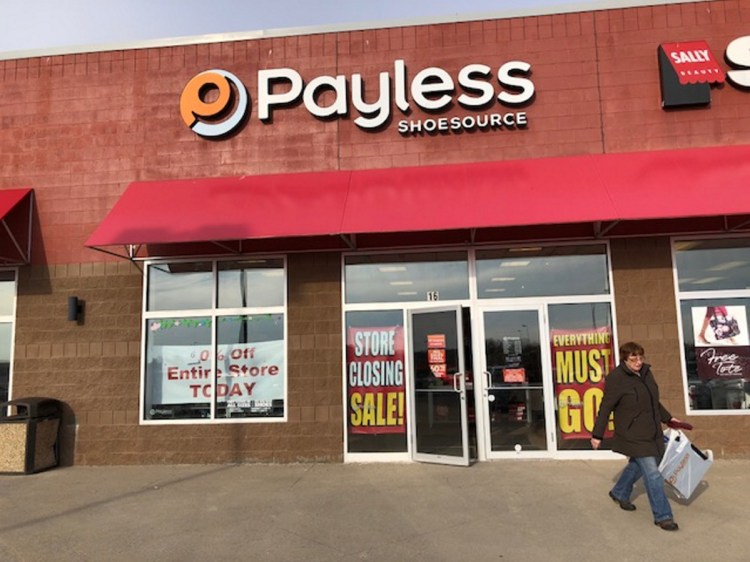 The Payless ShowSource store at Waterville Commons is advertising sales in advance of its closing on Dec. 28.