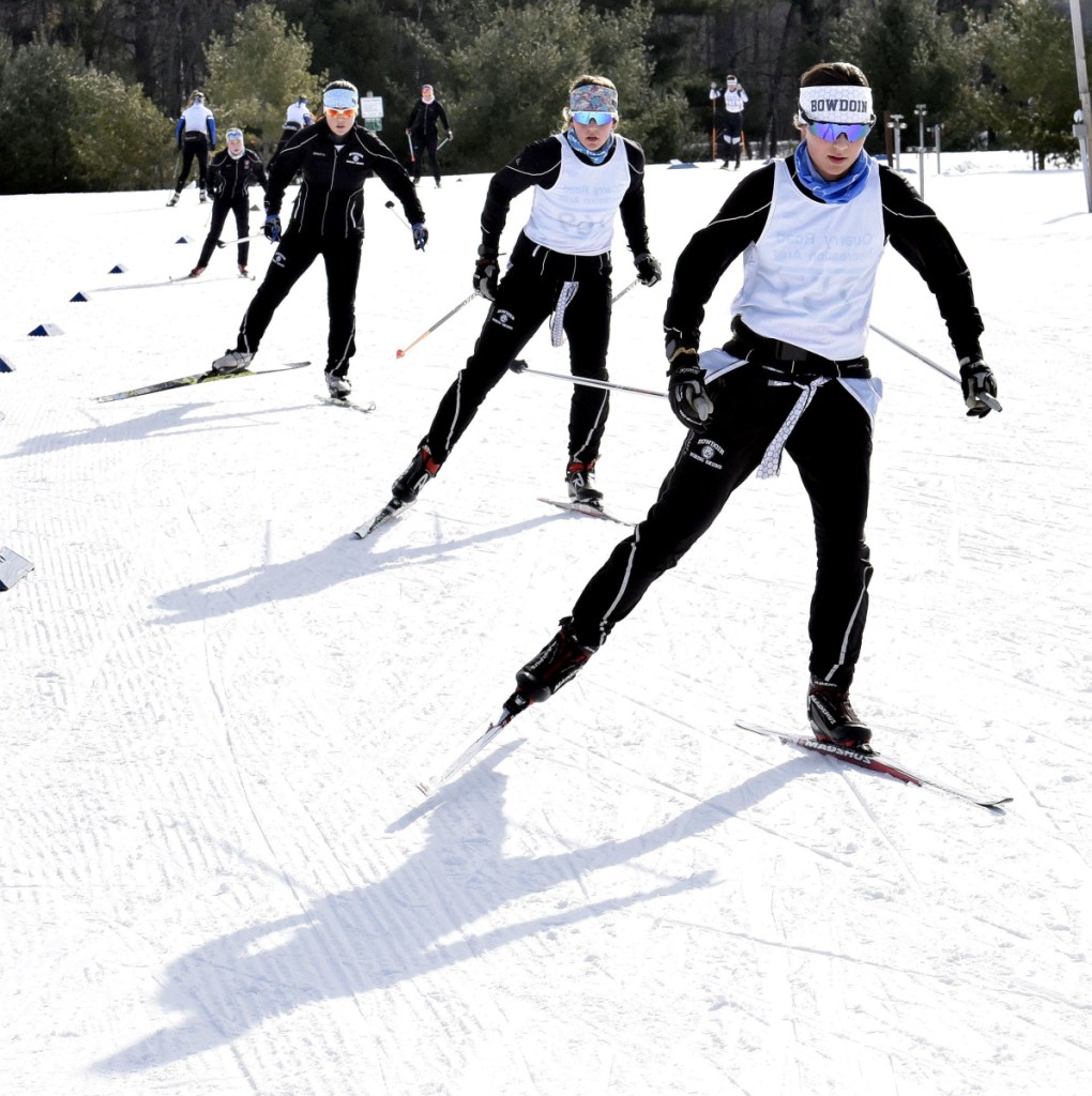 Cross-country skiers race during the Quarry Road Opener in Waterville on Sunday.