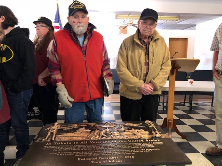 Laurel "Bill" Williams, left, and Victor Lister, both 98 and veterans of World War II, were honored recently for their service by the Athens American Legion Post 192.