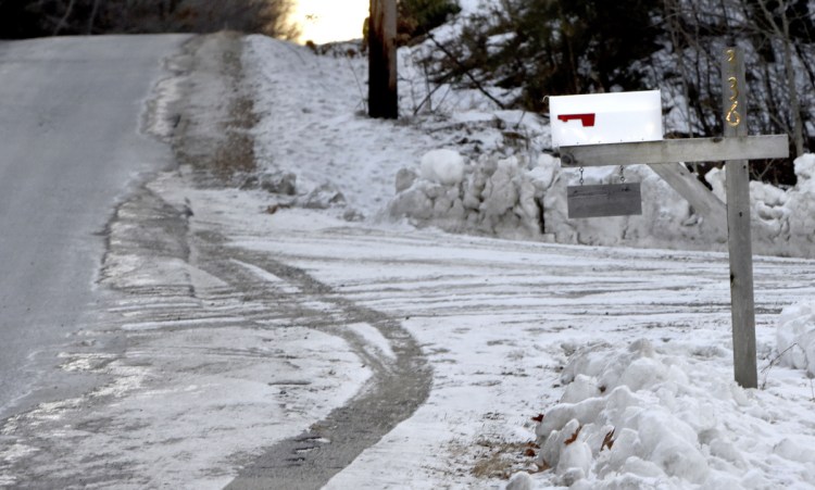 A mailbox along the Morrill Road in China is set well off the roadway. China's Select Board was deciding whether to adopt a policy not to reimburse residents for mail boxes damaged or destroyed by its snow plows or other equipment Monday night.