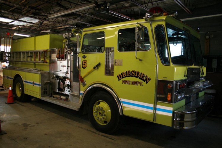 Engine 5, a 1985 Spartan pumper truck, is being traded in by the town of Dresden as part of the process of acquiring a 1994 Ferrera ladder truck.