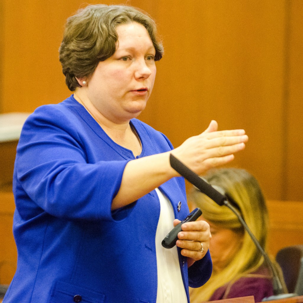 Assistant District Attorney Frayla Tarpinian talks to the jury Wednesday during opening statements at Andrew Bilodeau's trial at the Capital Judicial Center in Augusta.