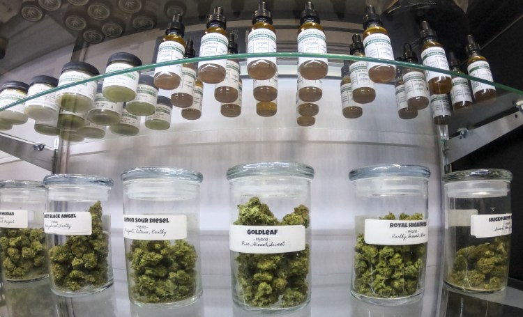 Marijuana buds and other products are in the display case Thursday at The Cannabis Healing Center in Hallowell.