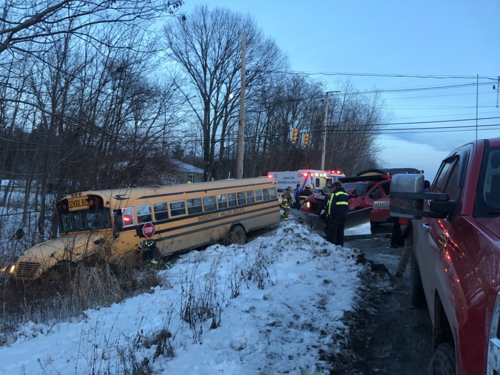 The Winslow Fire Department reported there were only minor injuries in this accident involving a school bus with children aboard at the intersection of routes 32 and 137 in Winslow.