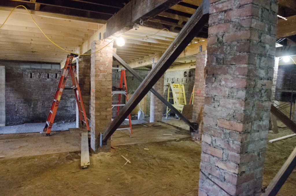 This photo, taken May 29, shows supports under the floor repairs underway at Colonial Theater in Augusta.