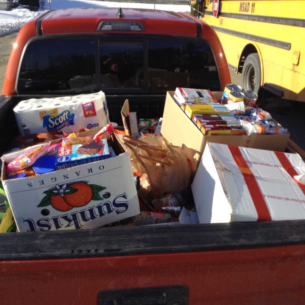 More food and miscellaneous donations collected by Gardiner Regional Middle School students to be donated to the Chrysalis Place Food Pantry in Gardiner.