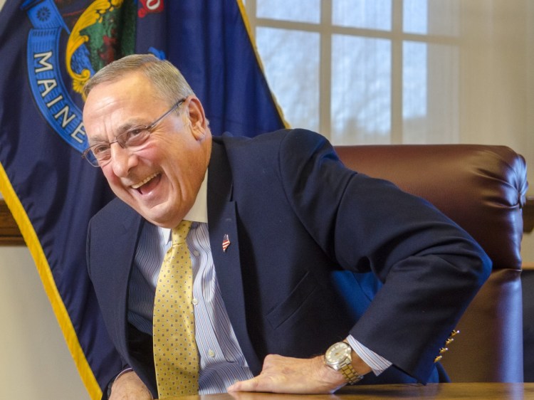 Gov. Paul LePage speaks during an interview with the Morning Sentinel on Tuesday in the Cabinet Room of the Maine State House in Augusta.