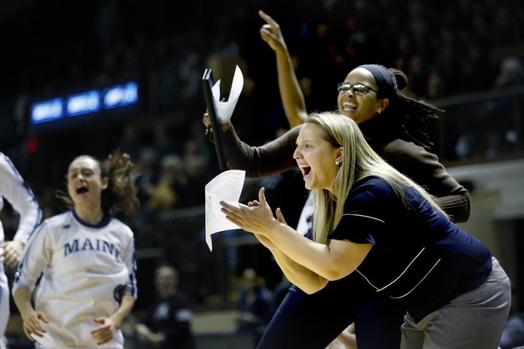 Coach Amy Vachon, right, led Maine to the NCAA tournament.
