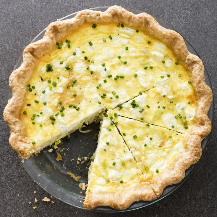 Leek and Goat Cheese Quiche makes six to eight servings.
