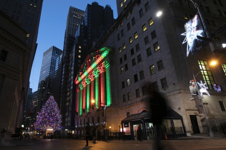Without a decent rally, this could be the worst December since 1931 on the New York Stock Exchange, shown bathed in holiday light.