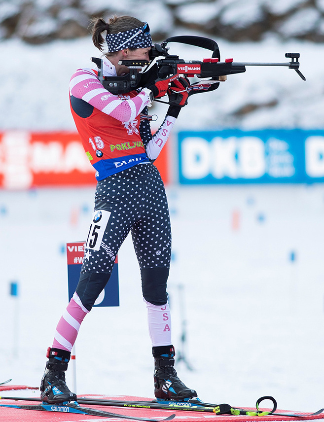 Clare Egan of Cape Elizabeth is on target  to remain one of the top  competitors on the U.S. biathlon team this winter.