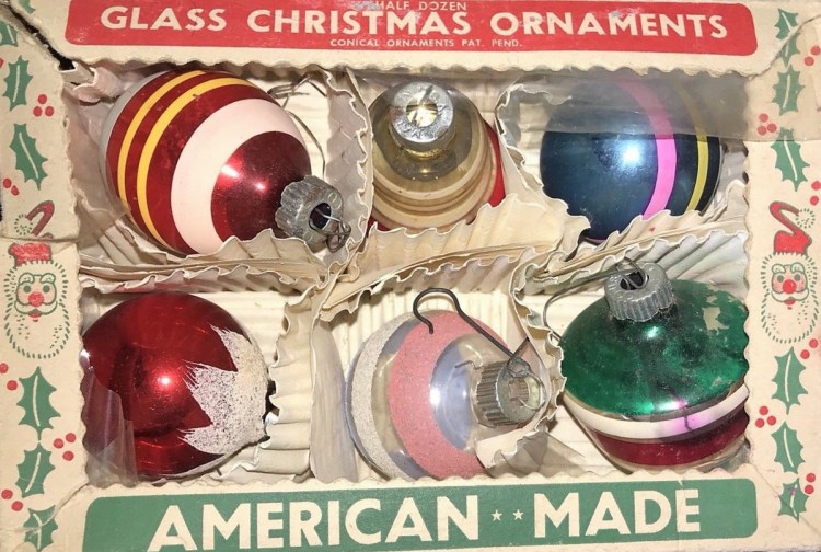 This box of ornaments made by Paragon Glass Works in the 1960s might sell for as much as $50 today.