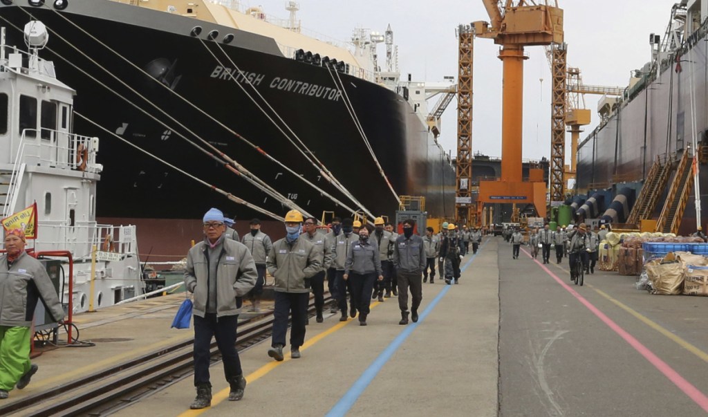 Liquefied natural gas carriers undergo construction at Daewoo Shipbuilding in South Korea as the company works to meet demand from shippers.