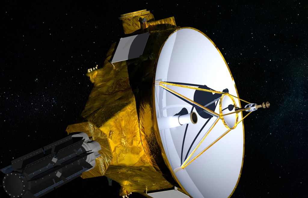 NASA/JHUAPL/SwRI via AP
An illustration provided by NASA shows the New Horizons spacecraft, left. After a visit to Pluto, right, New Horizons heads for faraway Ultima Thule.