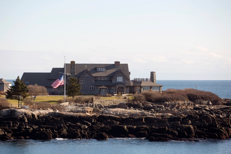 A flag at half-staff honoring President George H.W. Bush at Walker's Point in Kennebunkport the morning after his death at 94.