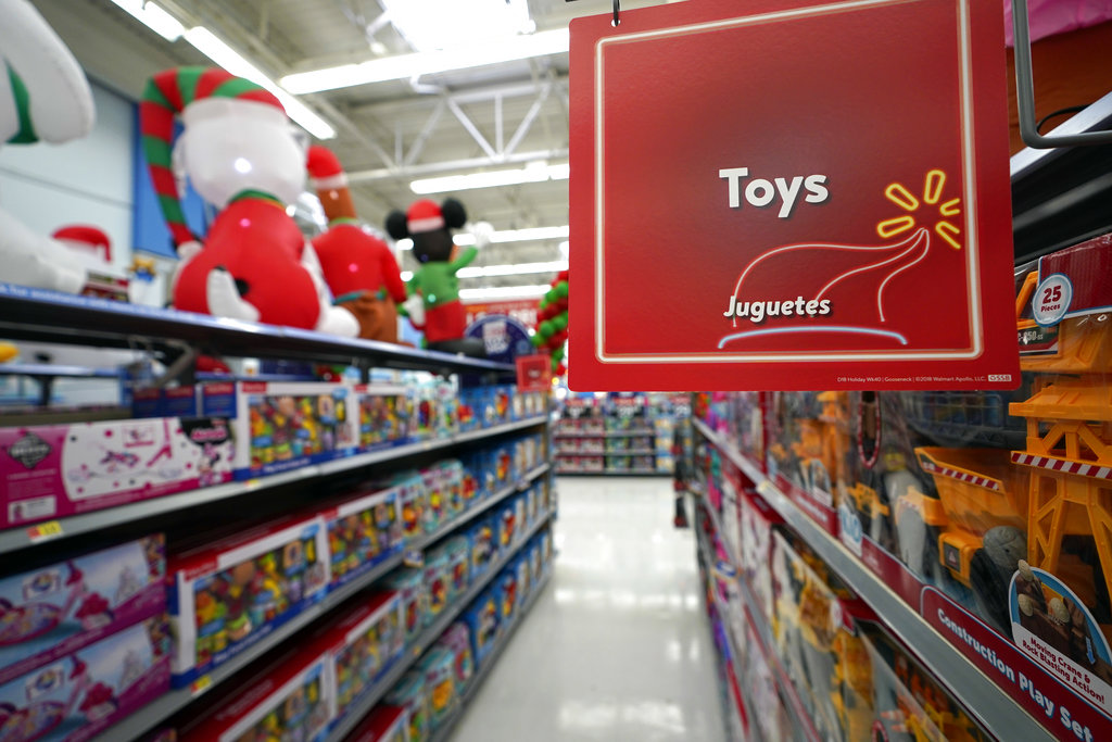 Toys sit on the shelves at a Walmart Supercenter in Houston in November. Pediatricians say the best toys for young children are simple, old-fashioned toys like blocks and puzzles rather than costly electronic games or the latest high-tech gadgets.  