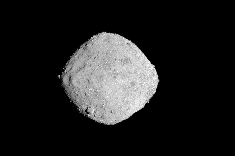 This Nov. 16, 2018, image provide by NASA shows the asteroid Bennu. After a two-year chase, a NASA spacecraft has arrived at the ancient asteroid Bennu, its first visitor in billions of years. The robotic explorer Osiris-Rex pulled within 12 miles (19 kilometers) of the diamond-shaped space rock Monday, Dec. 3. The image, which was taken by the PolyCam camera, shows Bennu at 300 pixels and has been stretched to increase contrast between highlights and shadows. 
