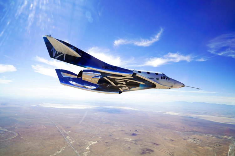 Virgin Galactic shows the VSS Unity craft during a supersonic flight test on May 29, 2018. The spaceship isn’t launched from the ground but is carried beneath a special aircraft to an altitude of around 50,000 feet (15,240 meters). There, it’s released before igniting its rocket engine and climbing. 