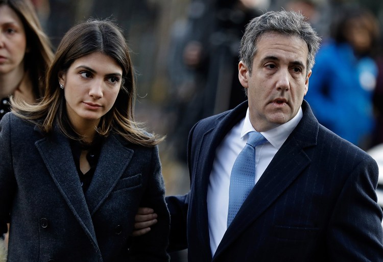 Michael Cohen, former personal lawyer to President Trump, arrives at federal court in New York with his daughter Samantha Cohen on Wednesday.