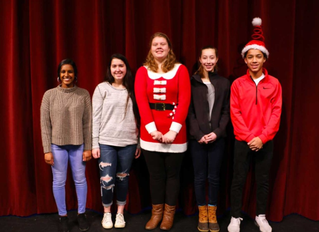 Messalonskee High School December Students of the Month from left are Dharani Singaram, Morgan Knowles, Toni Holz, Logan Alexander and Reese Gardner.