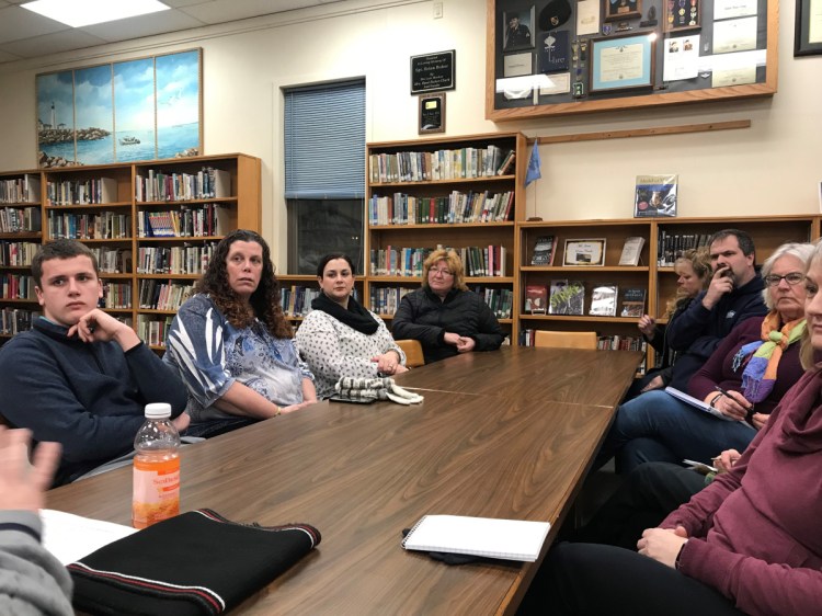 School Administrative District 49 Superintendent Reza Namin answers questions from residents Friday evening and talks about his plans for restructuring the administration during a meeting at Lawrence High School in Fairfield.