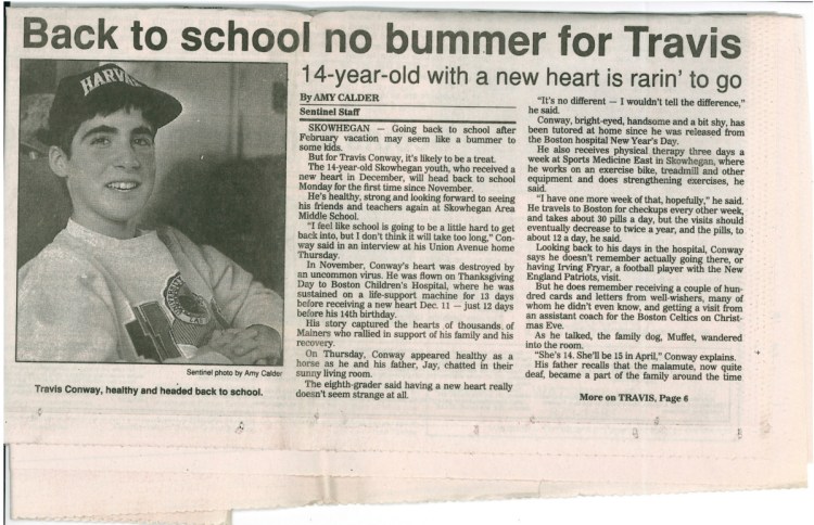 Travis Conway as he appeared on Feb. 20 and 21, 1993, on the front page of the Morning Sentinel.