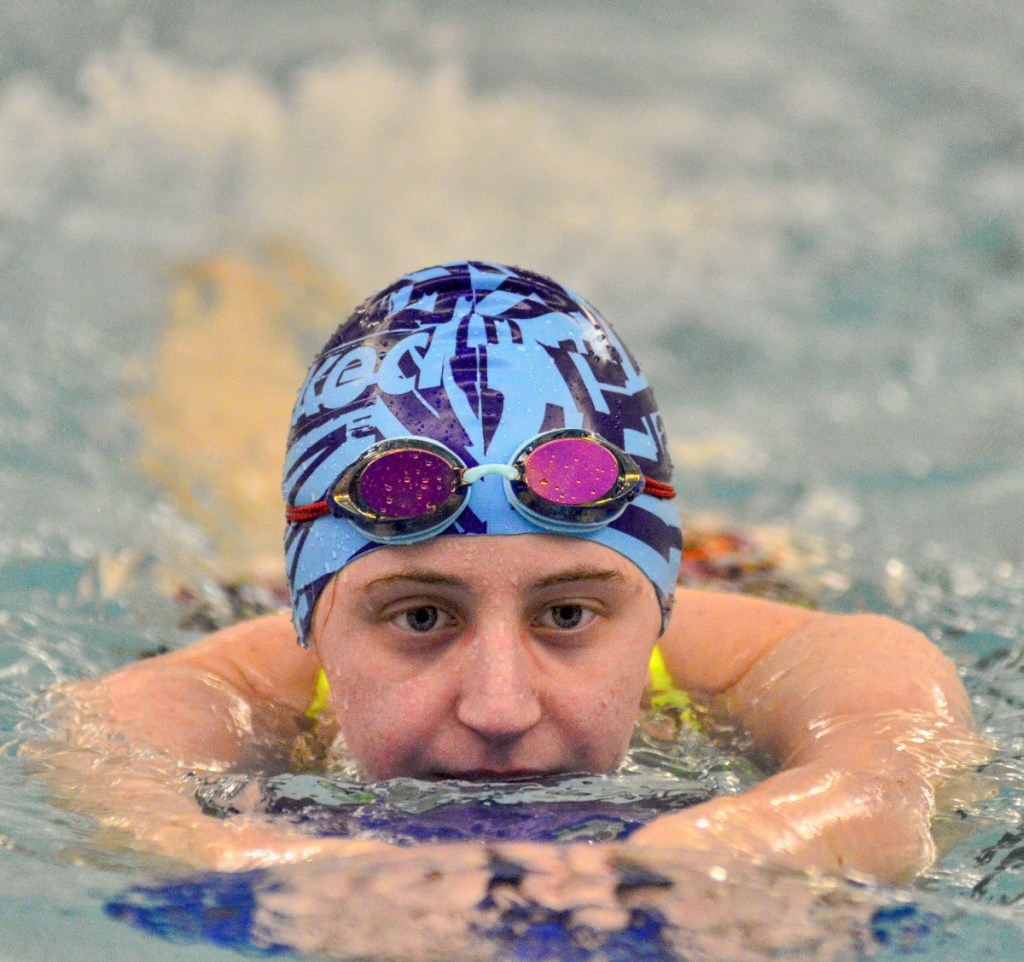 Kennebec Journal photo by Joe Phelan 
 Erskine's Nina Boudreau practices last week at the Kennebec Valley YMCA in Augusta.