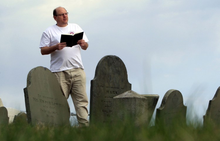 Walter Skold, then a Freeport resident, reads a Henry Wadsworth Longfellow poem in Eastern Cemetery in Portland in 2010. Before he died a year ago, Skold often marked occasions like his birthdays and holidays with a poem, but he never published his works, partly because he was plagued by self-doubt, his sons said.