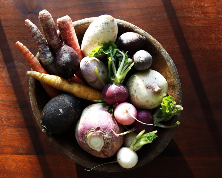 A bowl of root vegetables, the ispiration for a winter salad.