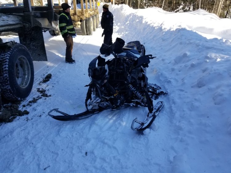 John Derea, 71, of Nazareth, Pa., was injured Tuesday when the 2014 Artic Cat snowmobile he was operating hit a rear tire of an empty logging truck that was driving by the trail on Tim Pond Road in Eustis.