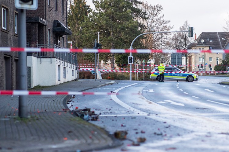 Police block a road Tuesday in Bottrop, Germany. 