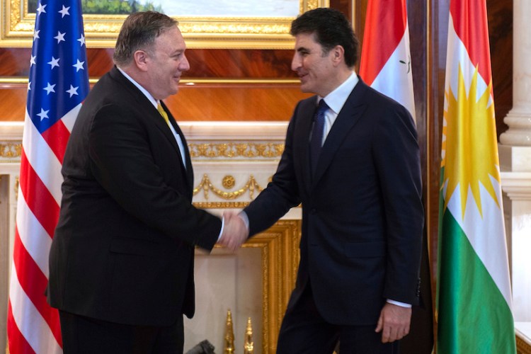U.S. Secretary of State Mike Pompeo meets with Nechirvan Barzani, outgoing Prime Minister of Iraq's autonomous Kurdistan Regional Government (KRG), in the province's capital Arbil on Wednesday.