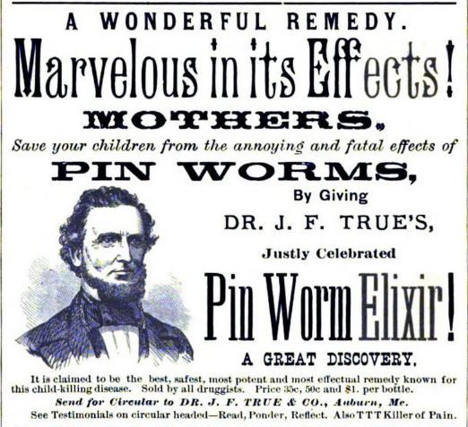 An 1880 advertisement for Dr. True’s Elixir in a Lewiston-Auburn business directory. 
