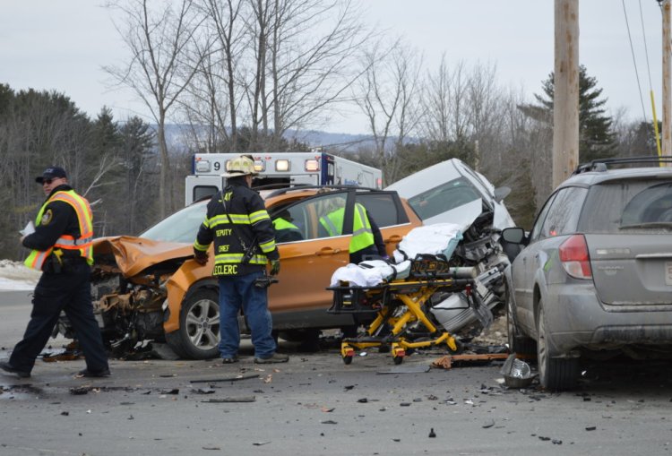 Two women were injured Friday morning when a car driven by Allison Callahan, 19, of Farmington collided with a SUV driven by Tammy Davis, 53, of Jay, and both vehicles collided with a car driven by Bentley Meyer, 20, of Concord, Massachusetts, at the intersection of routes 133 and 156 at Bean's Corner in Jay.