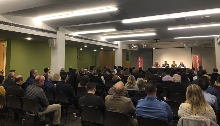 More than 170 people gathered to hear a discussion of innovation in Maine retailers on Jan. 23, 2019 at the Portland Public Library, part of the Portland Press Herald Business Breakfast Forum series.