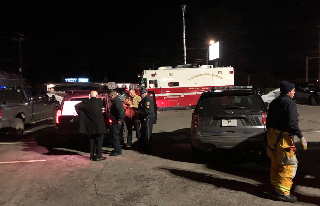 Multiple emergency vehicles and numerous personnel gather at the scene where a person is barricaded in an apartment on Route 1 in South Portland on Friday. Police evacuated the Kingswood apartment complex at 757 Main St., which is Route 1, across the street from the Best Western Merry Manor Inn.