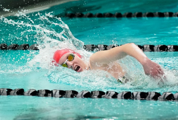 Cony's Cecilia Guadalupi competes in the 100-yard freestyle at the Class A swimming and diving state championships last season in Brunswick. 