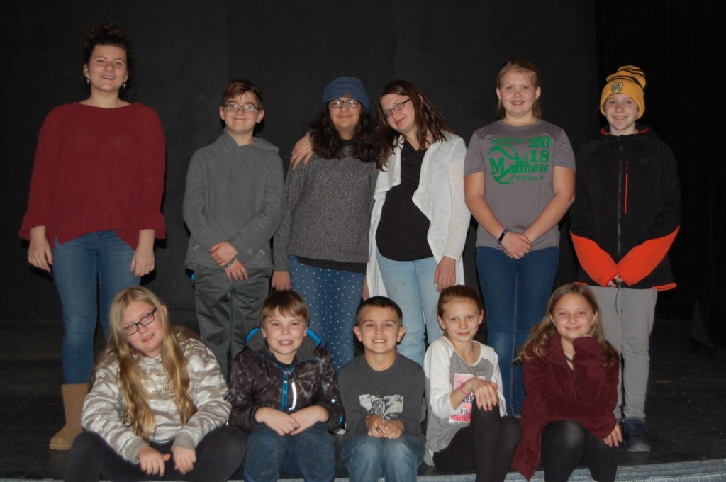 The Monmouth Community Players will host The Great American Talent Show Feb. 22 and 23 at Cumston Hall in Monmouth. The cast includes, in front, from left, Riley Fyfe, Brady Black, Cole Montgomery, Juliann Fylstra and Greta Barnes-Bukher. In back, from left are Amara Beganny, Brock Rancourt, Mila Barnes-Bukher, Hannah McAdam, Caroline Corgan and Anna Whitestone. Not pictured are Nicholas Harper, Josie Charland and Greer Slater.