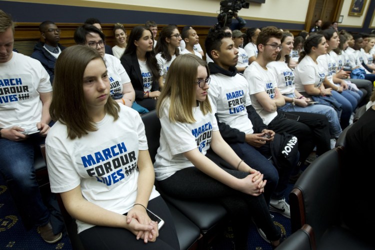 Students listen during the House Judiciary Committee hearing on gun violence, on Capitol Hill in Washington on Wednesday.