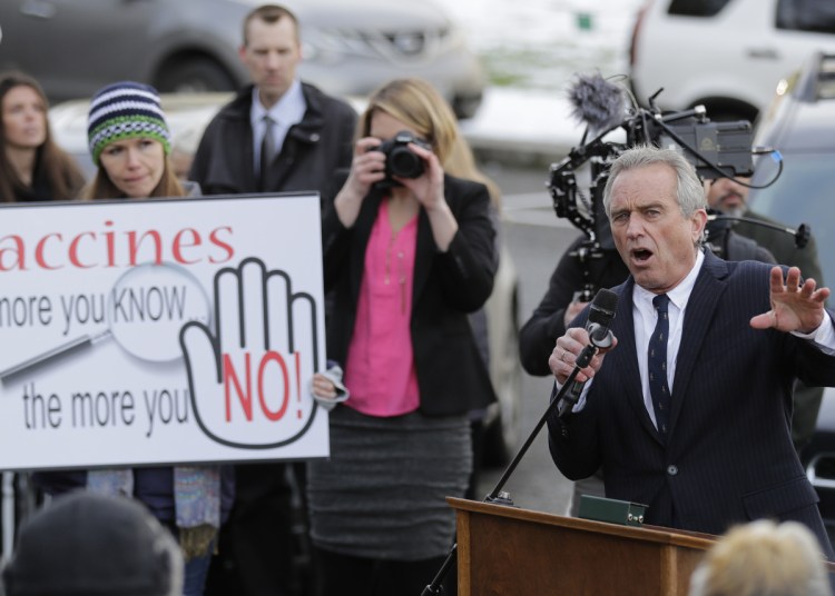 Robert Kennedy Jr. speaks at an anti-vaccination rally at the Capitol in Olympia, Wash., on Feb. 8. Cases of viral illnesses are up 50 percent worldwide.