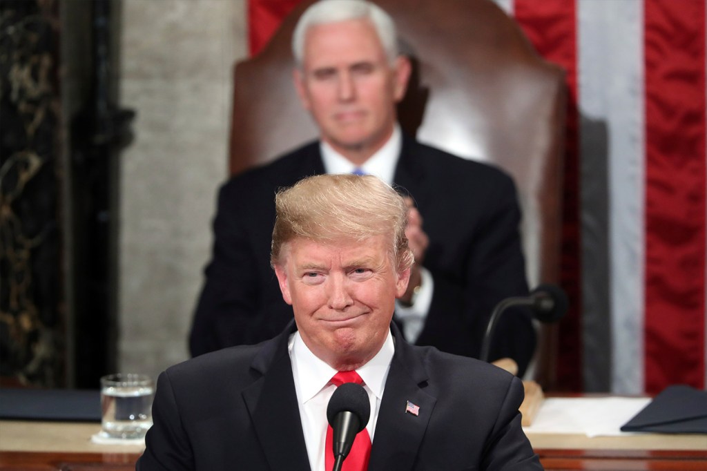 President Trump delivers his State of the Union address Tuesday night in Washington as Vice President Pence watches.